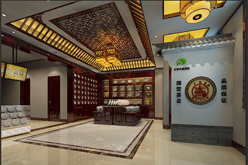 竹溪古朴典雅的中式茶叶店大堂设计效果图